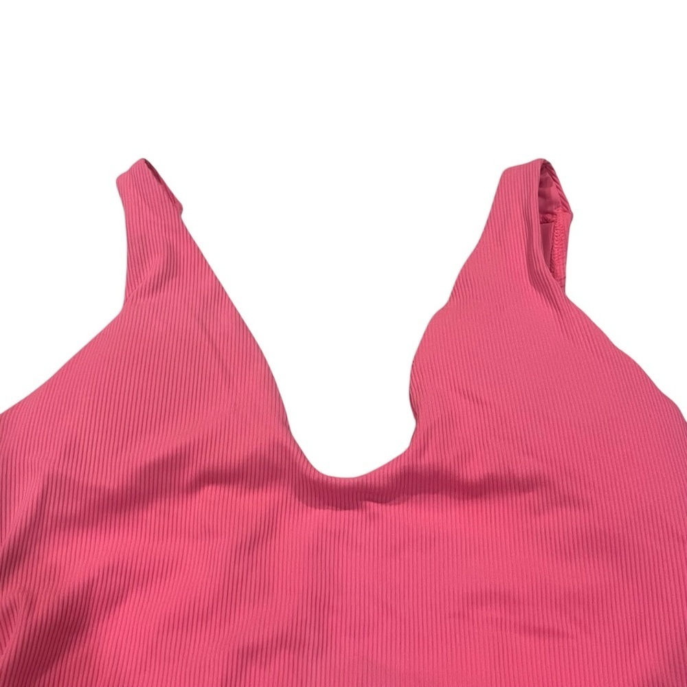BECCA By Rebecca Virtue Pink One Piece Ribbed Strappy Cut Out Swimsuit — Large - Picture 4 of 14